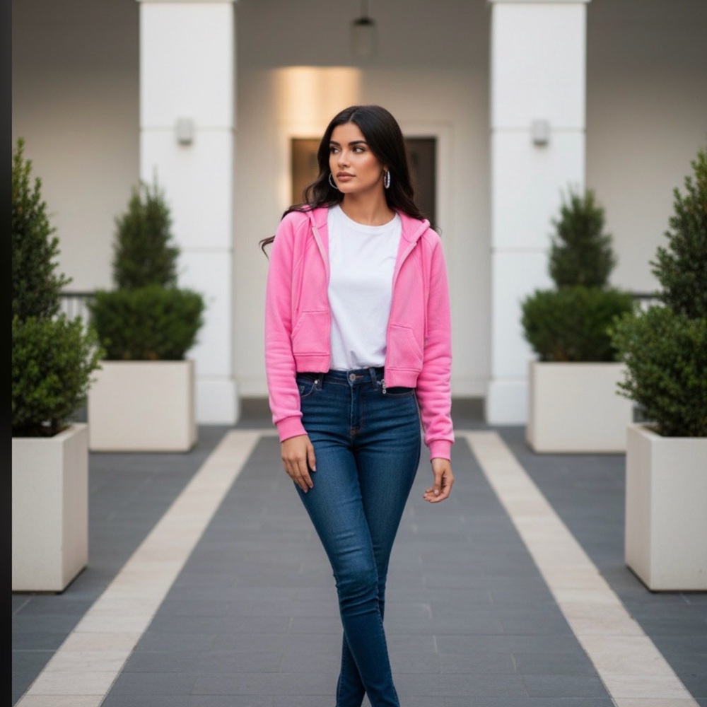 Women's Full-Zip Up Jacket Fleece Workout Crop Tops Pockets Thumb Hole